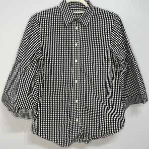 Lauren Ralph Lauren Gingham Bell-Sleeve Button Down Top size Small